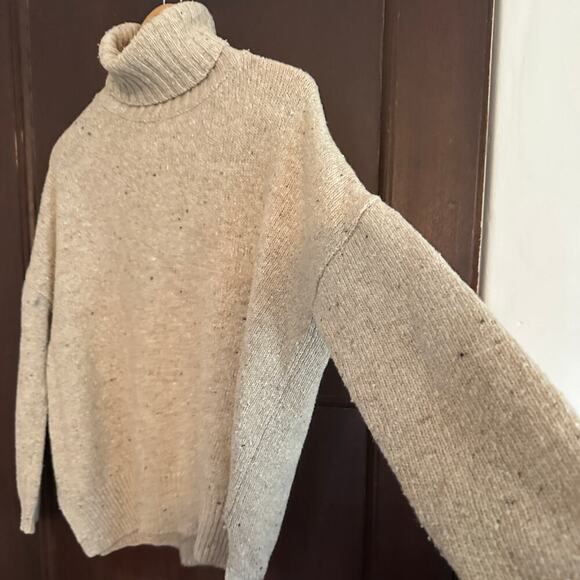 VINCE Turtleneck Sweater Chunky Wool Blend Oversized Speckled Beige XS Preppy - Picture 4 of 11